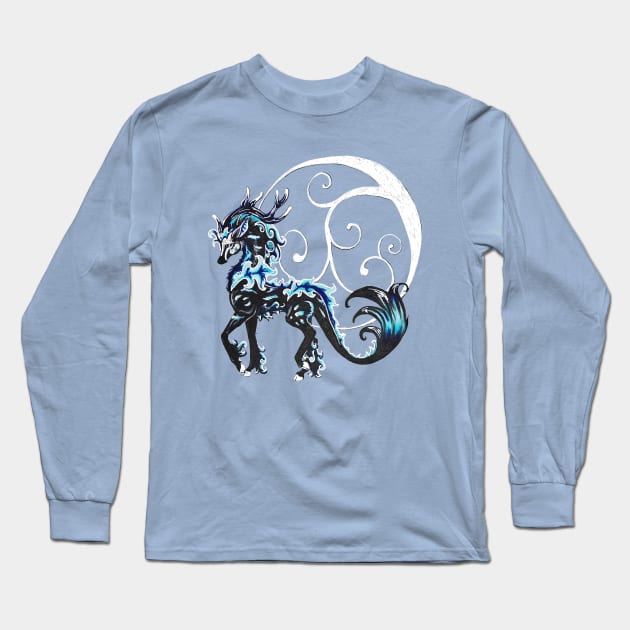 Black and Blue Kirin Long Sleeve T-Shirt by Lady Lilac